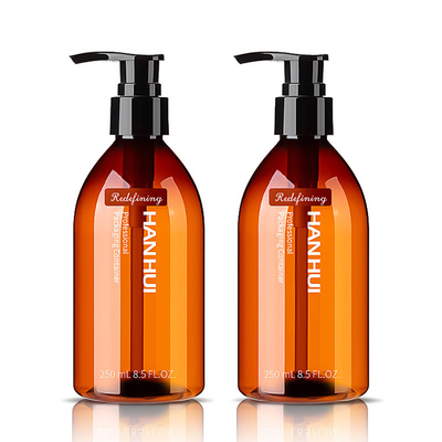 250ML 30%PCR Amber Plastic Shampoo Bottles With  Black Pump Lotion Top