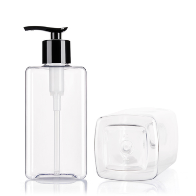 Square Clear Plastic Shampoo Bottles With Pump Personal Care Packaging 500ml
