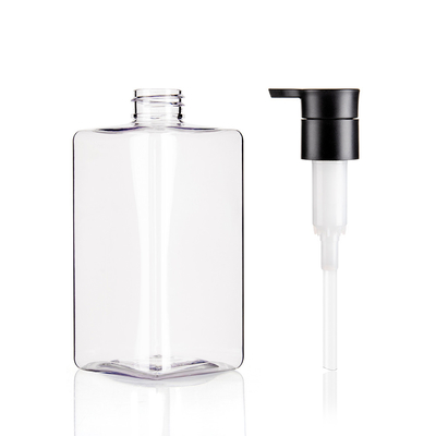 Square Clear Plastic Shampoo Bottles With Pump Personal Care Packaging 500ml