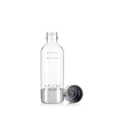 Refillable Clear Soda Maker Bottle With Stainless Steel Cap And Base