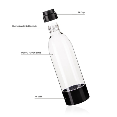 Black Cap And Base 1000ML Soda Maker Bottle For Home Or On-The-Go