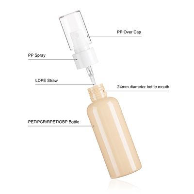 100ml Beige Color Round Bottles For Facial Spray With PP Over Cap