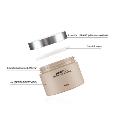 150ML Empty Wide Mouth PET Jars Cosmetic Jars With Electroplated Caps